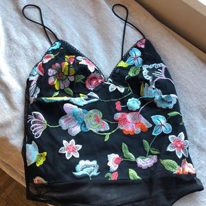 Topshop Floral & Mesh Bodysuit | Size Small